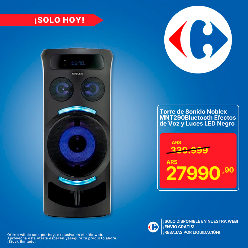 Torre de Sonido Noblex MNT290 Bluetooth Efectos de Voz y Luces LED Negro
